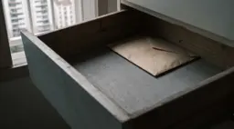 서랍을 열자 안쪽 깊은 곳에 오래된 누런 봉투 한 장이 홀로 놓여 있다